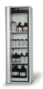 Bezpečnostní skříň s požární odolností 90min, skládací dveře (levé dveře)_3x police, 1x spodní záchytná vana, ocelový poplastovaný plech